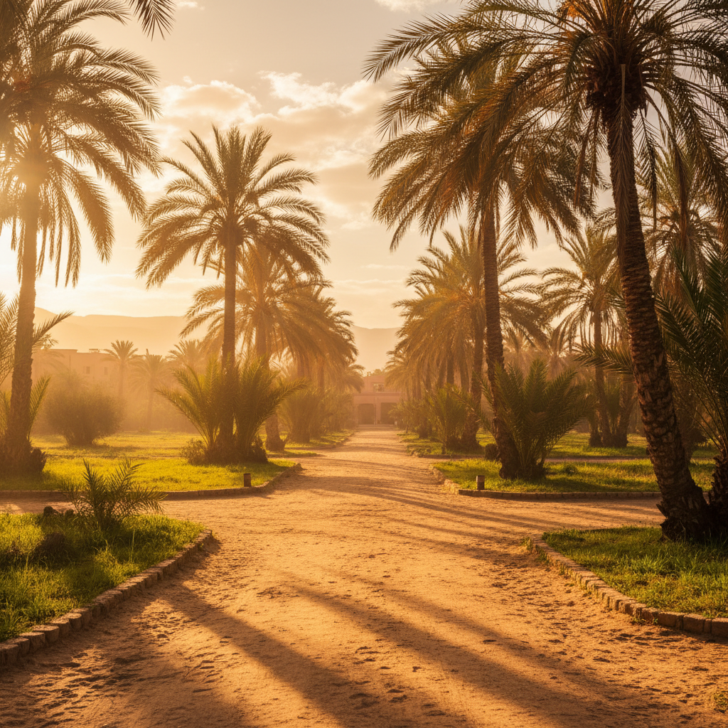 La palmeraie au lever du soleil: un moment magique
